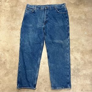 Carhartt Jeans Mens Fleece Lined Size 44x32 Relaxed Fit B155 DST Med Wash